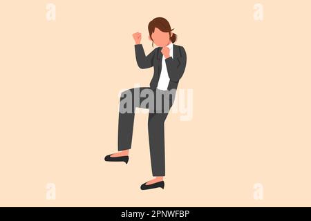Business design dessin belle femme d'affaires debout avec pli une jambe et oui geste avec les deux mains. Les employés de bureau célèbrent le succès de l'entreprise Banque D'Images