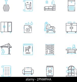 Jeu d'icônes linéaires de résidence. Demeure, habitat, domicile, habitation, maison, Home, Haven ligne vecteur et concept signes. Hébergement, plat, contour de manoir Illustration de Vecteur