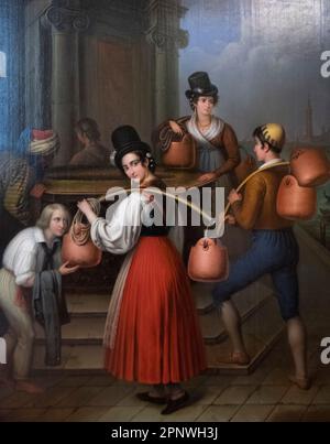 Jakab Marastoni: 'Femmes vénitiennes transportant de l'eau' (1845) Banque D'Images