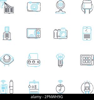 Ensemble d'icônes linéaires d'intégration électronique. Technologie, connectivité, automatisation, circuits, interfaces, Capteurs, vecteur de ligne de chipset et signes de concept Illustration de Vecteur
