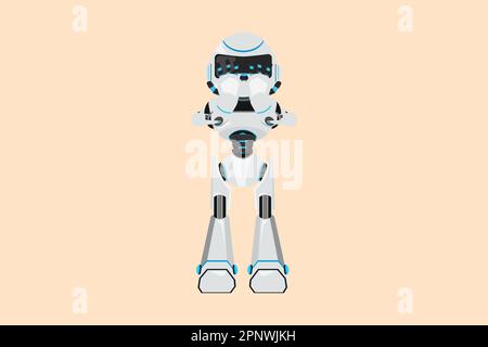 Business plat dessin de style dessin animé robot déprimé debout et couvrir son visage par les mains et les pleurs. Dépression, triste, tristesse. Un artifice robotique moderne Banque D'Images