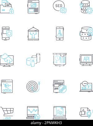 Ensemble d'icônes linéaires d'analyse client. Données démographiques, psychographiques, comportement, réflexions, attitudes, Segmentation, vecteur de ligne Persona et signes de concept Illustration de Vecteur
