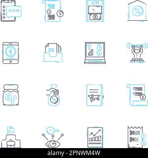 Icônes linéaires des options de paiement définies. Crédit, débit, PayPal, Mobile, espèces, Vérifier, vecteur de ligne Bitcoin et signes de concept. Crypto-monnaie, sans contact Illustration de Vecteur