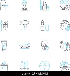 Centre de fitness avec icônes linéaires. Gymnase, musculation, cardio, équipement, Groupe, Formation, vecteur de ligne de santé et signes conceptuels. Nutrition,bien-être,personnel Illustration de Vecteur