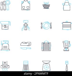 Ensemble d'icônes linéaires Pantry. Stockage, Organisation, étagères, fournitures, alimentation, Mise en réserve, vecteur de ligne en conserve et signes conceptuels. Aliments secs, collations, en vrac Illustration de Vecteur