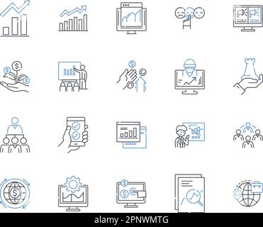 Collection d'icônes de ligne de développement de marché. Expansion, pénétration, croissance, diversification, segmentation, Opportunités, vecteur d'innovation et linéaire Illustration de Vecteur