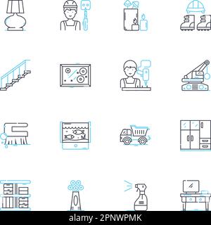 Ensemble d'icônes linéaires domiciliaires. Résidence, Maison, Abode, logement, habitation, Habitat, vecteur de la ligne vivante et signes conceptuels. Hébergement, hébergement, hébergement Illustration de Vecteur