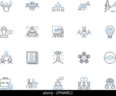 Collection d'icônes de ligne de coéquipiers. Collaboration , unité , synergie , soutien , communication , Confiance , vecteur d'empathie et illustration linéaire Illustration de Vecteur