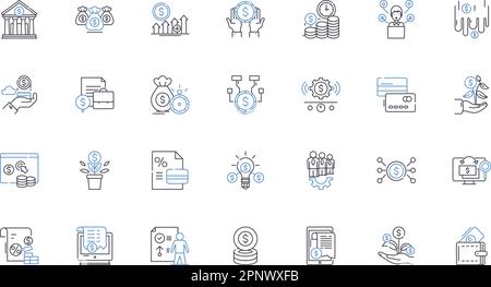 Collection d'icônes de ligne de taux d'intérêt. Assouplissement, inflation, Finances, notaire, rendement, Référence, vecteur de crédit et illustration linéaire. Emprunt,ajustement Illustration de Vecteur