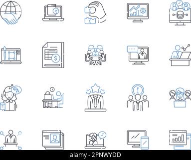 Collection d'icônes de la ligne de leadership. Visionnaire, empathie, influent, inspiration, esprit de décision, Confiance, vecteur de responsabilité et linéaire Illustration de Vecteur
