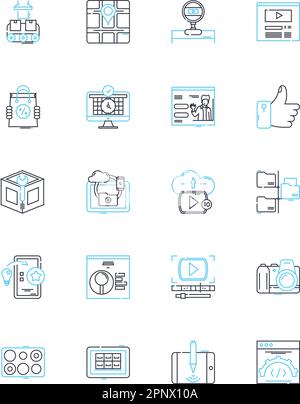 Ensemble d'icônes linéaires de données machine. Journaux, métriques, performances, analyses, surveillance, Dispositifs, capteurs vecteur de ligne et signes de concept. Télémétrie Illustration de Vecteur