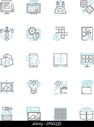 jeu de 3d icônes linéaires d'impression. Filament, extrudeuse, code G, fusible, couche, Buse, vecteur de ligne de prototype et panneaux de concept. Trancheuse, lit, contour de construction Illustration de Vecteur