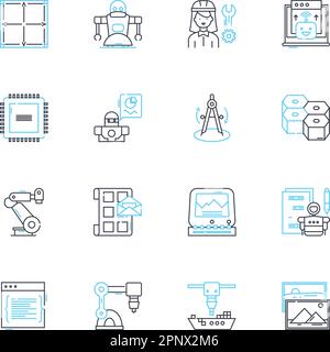 ensemble d'icônes linéaires de conception de calcul. Algorithme, optimisation, Simulation, Generative, Modelage, Visualisation, vecteur de ligne d'automatisation et concept Illustration de Vecteur