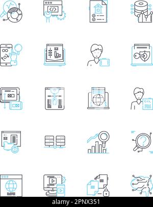 Jeu d'icônes linéaires de réalité augmentée. Hologrammes, immersif, numérique, interactif, animation, Virtuel, vecteur de ligne de superposition et signes de concept. Vue Illustration de Vecteur