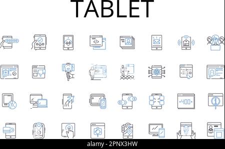 Collection d'icônes de la gamme de tablettes. Gadget, sans fil, périphérique, Smartph, Netbook, Ordinateur portable, vecteur informatique et illustration linéaire. Étiquette,ordinateur portable,numérique Illustration de Vecteur