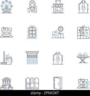 Collection d'icônes de ligne de fonds de propriété. Immobilier, diversification, investissements, portefeuille, liquidité, Retours, vecteur de stabilité et linéaire Illustration de Vecteur