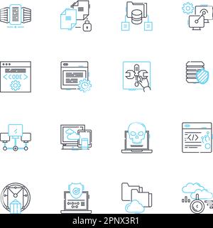 Jeu d'icônes linéaires d'informatique mobile. Smartph, tablette, ordinateur portable, sans fil, Bluetooth, Wi-Fi, vecteur de ligne G et signes conceptuels. GPS, Mobile, contour portable Illustration de Vecteur