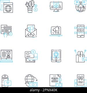 Jeu d'icônes linéaires de recherche de consommateurs. Données démographiques, comportement, attitudes, tendances, perspectives, Préférences, vecteur de ligne de perception et signes de concept Illustration de Vecteur
