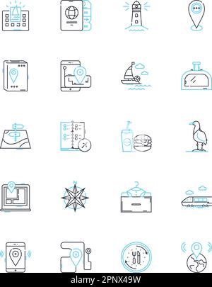 Ensemble d'icônes linéaires de coordonnées GPS. Position, emplacement, navigation, cartographie, waypoints, Coordonnées, vecteur de ligne de géolocalisation et signes de concept. Latitude Illustration de Vecteur