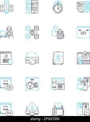 Ensemble d'icônes linéaires de l'ordinateur central. Existant, centralisé, durable, puissant, résilient, Vecteur de ligne et signes de concept rigides et hiérarchiques Illustration de Vecteur