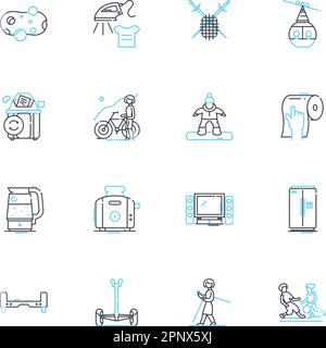 Ensemble d'icônes linéaires de nettoyage de cuisine. Nettoyage, essuyage, lavage, balayage, désinfection, Aseptisation, dégraissage du vecteur de ligne et des panneaux conceptuels. Tri Illustration de Vecteur