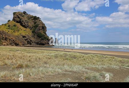 Lion Rock sur la plage de Piha - Nouvelle-Zélande Banque D'Images