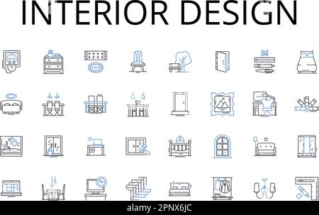 Collection d'icônes de design d'intérieur. Design graphique, architecture de paysage, planification d'événements, design de mode, arts culinaires, Beaux-arts, motif fleuri Illustration de Vecteur