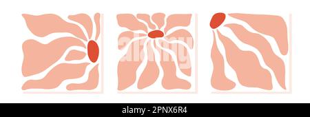 Fleurs coupées bio dessinées à la main dans des affiches carrées abstraites de style moderne. Affiches murales de style henri matisse Illustration de Vecteur