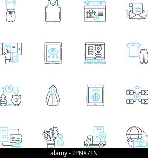 Jeu d'icônes linéaires de paiement sans espèces. Numérique, sans contact, mobile, NFC, portefeuille, Transfert, vecteur de ligne électronique et signes conceptuels. Sans carte Illustration de Vecteur