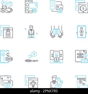 Ensemble d'icônes linéaires Internet Economy. E-commerce, numérisation, démarrage, en ligne, Marketplaces, Crypto-monnaie, vecteur de blockchain et signes conceptuels Illustration de Vecteur