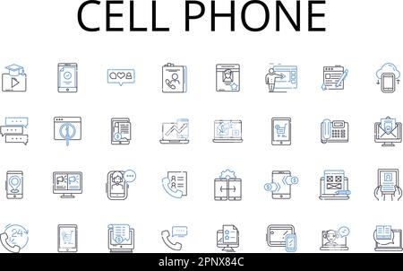 Collection d'icônes de ligne de téléphone portable. ph mobile, Smartph, dispositif combiné, communicateur de poche, dispositif sans fil, Appareil électronique, vecteur ph portable et Illustration de Vecteur