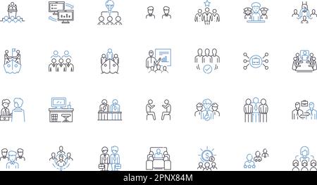 Collection d'icônes de ligne de squad. Équipe, camarades, soldats, équipe, Posse, Groupe, vecteur de groupe et illustration linéaire. Ensemble d'affiches de présentation de l'unité, du peloton et des troupes Illustration de Vecteur