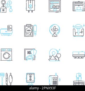 Ensemble d'icônes linéaires pour le marché de l'hébergement. Hôtellerie, Hébergement, Hôtels, Resorts, Motels, Inns, Hostels vecteur ligne et signes de concept. Locations de vacances Illustration de Vecteur