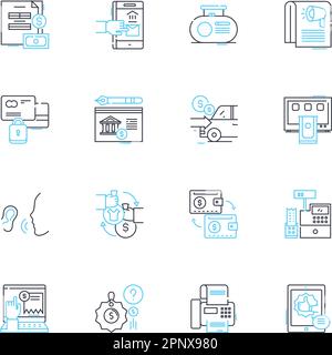 Acheter des objets Linear Icons Set. Acheter, Acheter, Acheter, acquérir, obtenir, Investir, se procurer des panneaux de vecteur de ligne et de concept. Obtenir,posséder,capturer des illustrations de contour Illustration de Vecteur