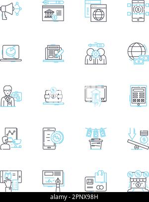 Jeu d'icônes linéaires de recherche de consommateurs. Données démographiques, comportement, attitudes, tendances, perspectives, Préférences, vecteur de ligne de perception et signes de concept Illustration de Vecteur