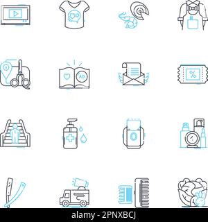 Ensemble d'icônes linéaires de vente au détail virtuelle. Numérique, augmentée, e-commerce, immersif, Cyber, En ligne, vecteur de ligne interactif et signes conceptuels. Virtuel, distant Illustration de Vecteur