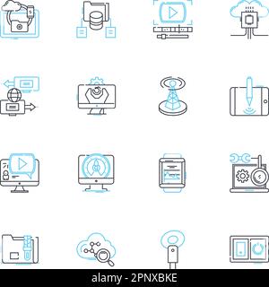 Écrans tactiles icônes linéaires définies. Interactivité, sensibilité, gestes, navigation, pincement, Zoom, vecteur de ligne et signes conceptuels. Appuyez sur, entrée, sortie Illustration de Vecteur