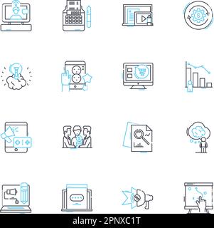 Jeu d'icônes linéaires de la bourse. Actions, portefeuille, actions, opérations, rendements, Investissement, vecteur de valeurs mobilières et signes conceptuels. Courtage,Index Illustration de Vecteur