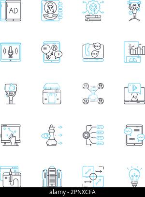 Icônes linéaires de trafic de référence définies. Recommandations, trafic, clics, pistes, conversion, Engagement, vecteur de ligne d'influence et signes conceptuels. Nerks Illustration de Vecteur
