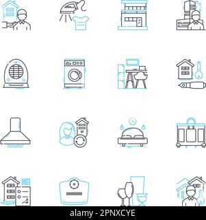 Ensemble d'icônes linéaires pour le champ d'accueil. Service, client, expérience, hospitalité, Hébergement, Réception, vecteur de ligne de lieu et panneaux de concept. Personnel Illustration de Vecteur