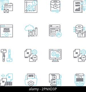 Jeu d'icônes linéaires de protection numérique. Chiffrement, pare-feu, mot de passe, logiciel malveillant, cybersécurité, Confidentialité, vecteur de ligne d'authentification et signes de concept Illustration de Vecteur