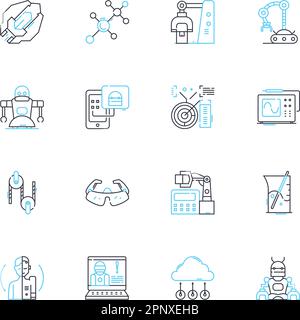 Jeu d'icônes linéaires de la fausse invention. Imaginaire, inexistant, prétendre, simulé, , Fausse, vecteur de ligne de bogus et signes de concept. Fabriqué, feinte Illustration de Vecteur