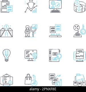 Ensemble d'icônes linéaires de stratégie de profit. Optimisation, revenus, croissance, efficacité, performances, Évolutivité, vecteur de ligne d'investissement et signes de concept Illustration de Vecteur