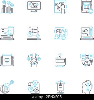 Jeu d'icônes linéaires de sensibilisation des consommateurs. Éducation, confiance, connaissances, autonomisation, responsabilité, Transparence, vecteur de ligne de sécurité et signes conceptuels Illustration de Vecteur