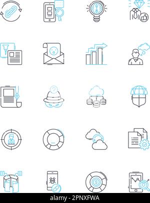 Jeu d'icônes linéaires de recherche de consommateurs. Tendances, préférences, informations, données démographiques, comportement, Habitudes, attitudes vecteur de ligne et signes de concept. Avis Illustration de Vecteur