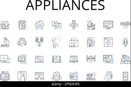 Collection d'icônes de la gamme appliances. Gadgets, électronique, appareils, équipement, instruments, Machinery, Tools, vecteur et illustration linéaire. Technologie Illustration de Vecteur