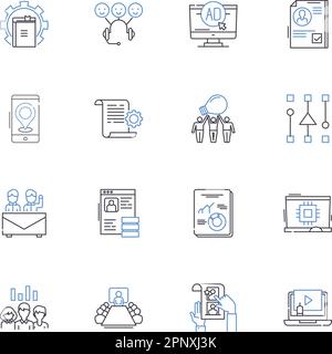 Collection d'icônes de ligne de couverture d'actualités. Titres, Breaking, Rapports, exclusif, en direct, Analyse, vecteur d'enquête et illustration linéaire. Mettre à jour Illustration de Vecteur