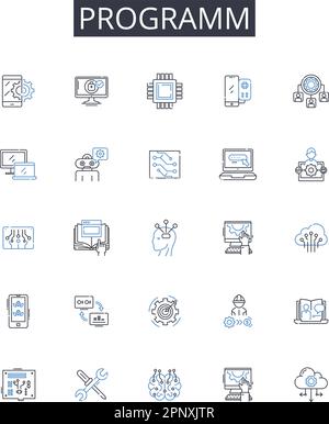 Collection d'icônes de ligne de programmation. Projet, système, application, logiciel d'application, logiciel, Logiciel informatique, logiciel de codage vecteur et Illustration de Vecteur