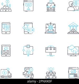 Jeu d'icônes linéaires de sensibilisation à la publicité. Sensibilisation, publicité, perception, marquage, messages, Exposition, vecteur de ligne de communication et signes conceptuels Illustration de Vecteur