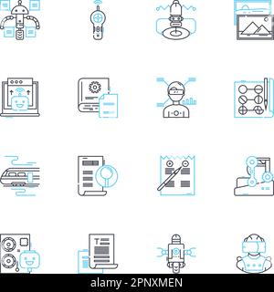 Jeu d'icônes linéaires d'écriture numérique. En ligne, clavier, texte, blog, article, Contenu, vecteur de ligne de dessin et signes de concept. Composition,modification,Commentaires Illustration de Vecteur